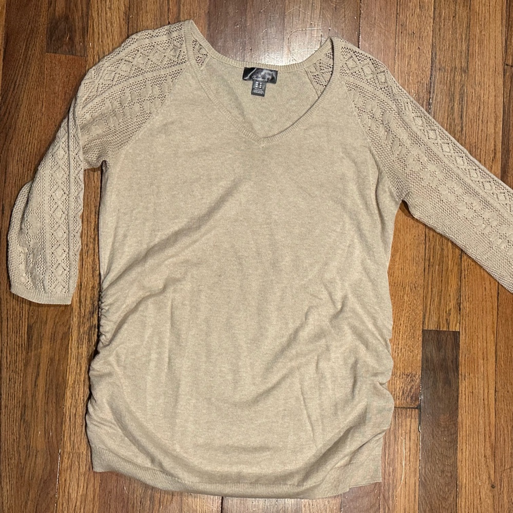 Tan Knit Sweater with Patterned Sleeves
